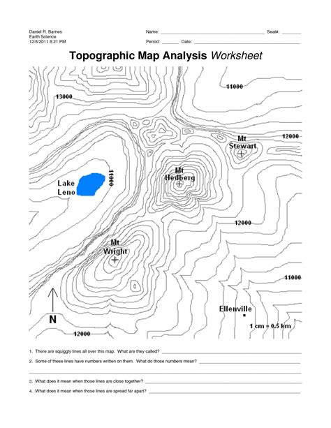 topographic map reading worksheet answer key 9 33 quizlet
